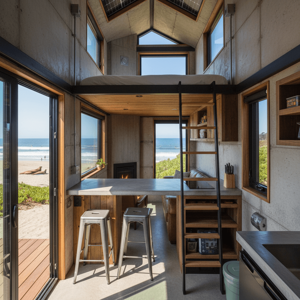 industrial Beach Tiny House - Interior view