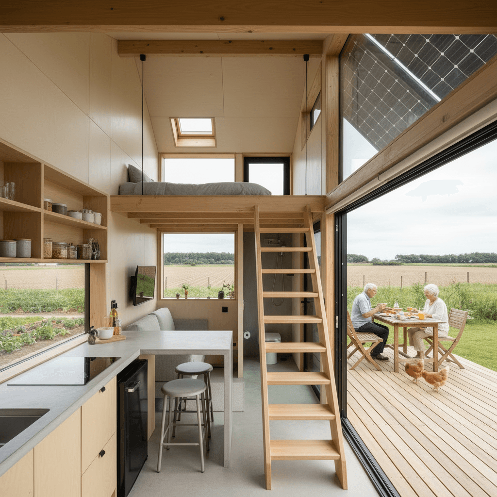 Modern rural Tiny House - Stairs Wooden Stairs - Interior view