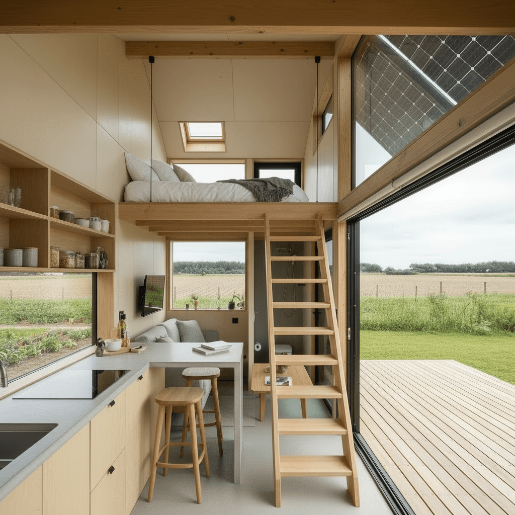 Modern rural Tiny House - Stairs Wooden Stairs - Give Design Nice - Give Design Nice - Interior view
