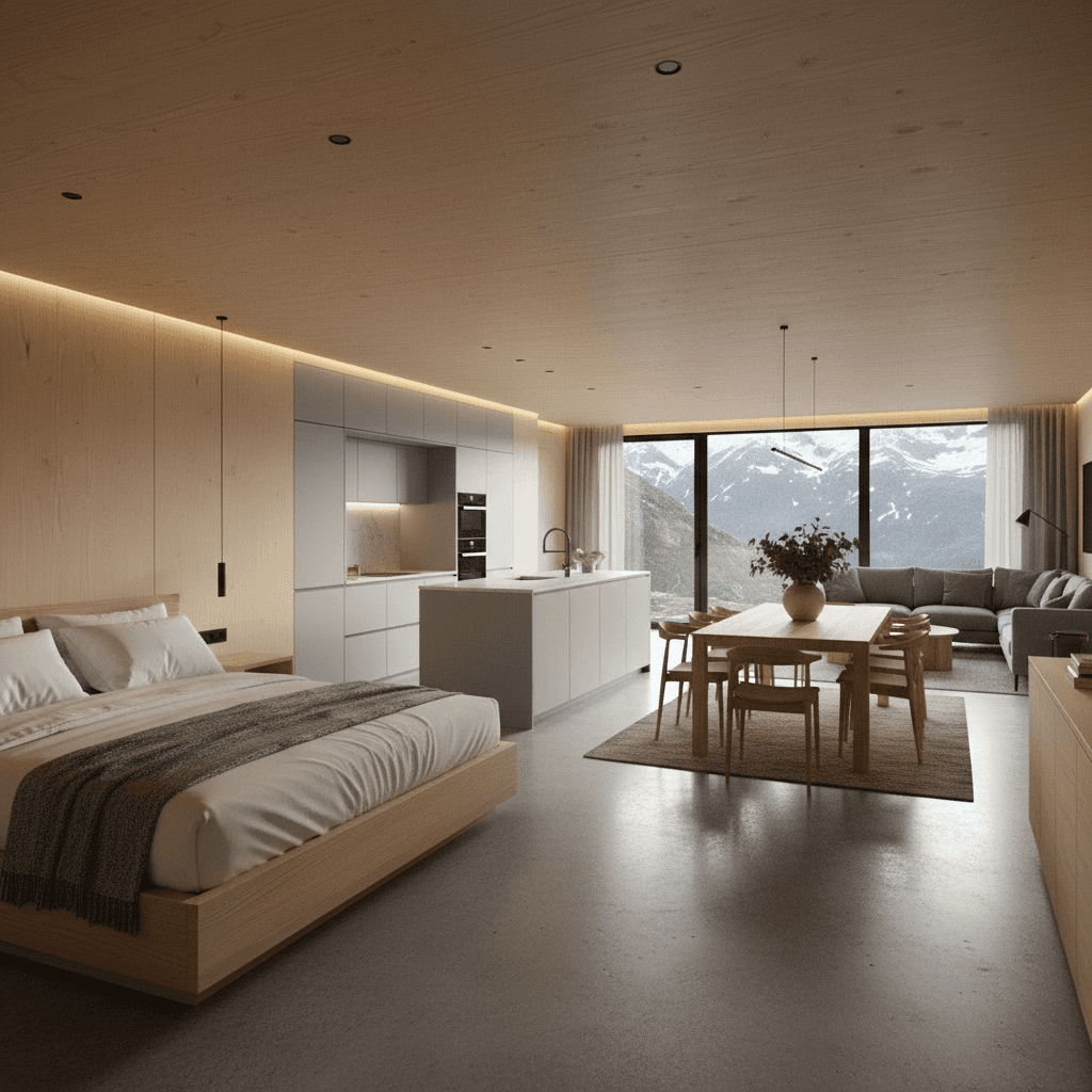 Modern mountain Tiny House - Show Other Side - Show Whole Kind - Interior view