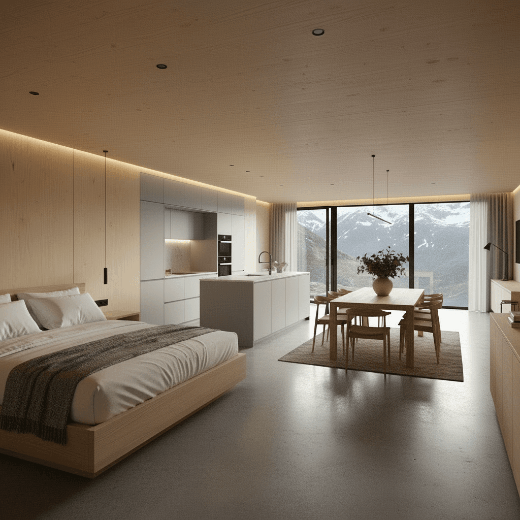 Modern mountain Tiny House - Show Other Side - Show Whole Kind - There Sofa Living - Interior view