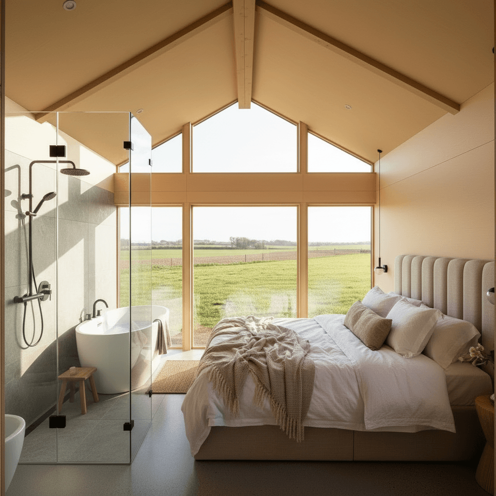 Modern rural Tiny House - There Loft There - Show Other Side - Give Wooden Spiral - Interior view