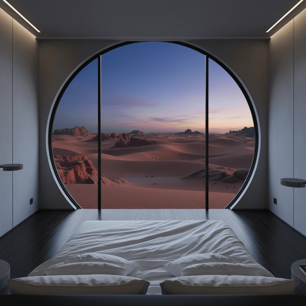 Modern Desert Tiny House - Show Skyline Circle - Bedroom Skylight Circle - Interior view