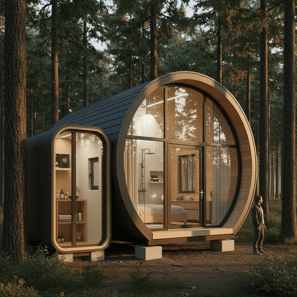 Modern Forest Tiny House - Metal Stairs Just - Show Loft Beanbag - Build Nice Storage - Shadow Shower From