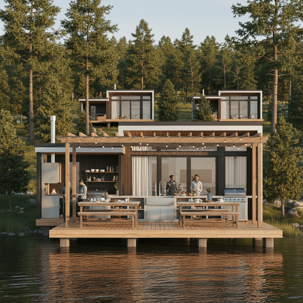 Modern lakeside Tiny House - Open Outdoor Kitchen - Exterior view