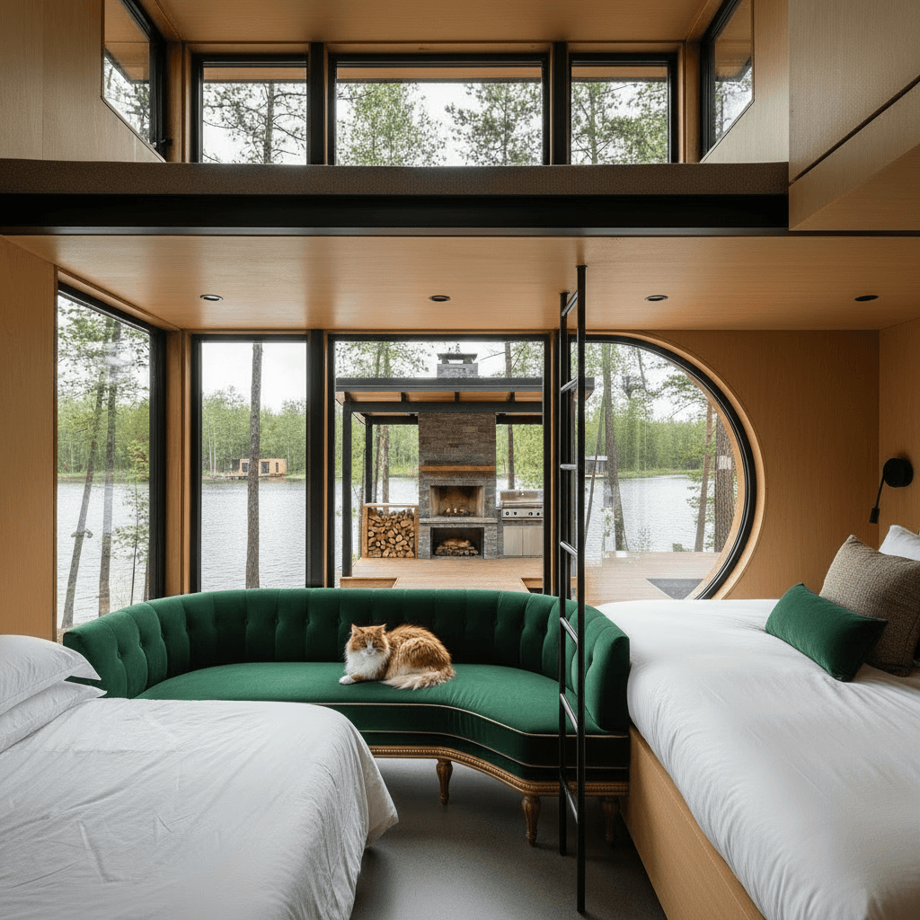 Modern lakeside Tiny House - Open Outdoor Kitchen - Forestthere Houses Have - Show Hemicycle Living - There Kitchen Room - Interior view