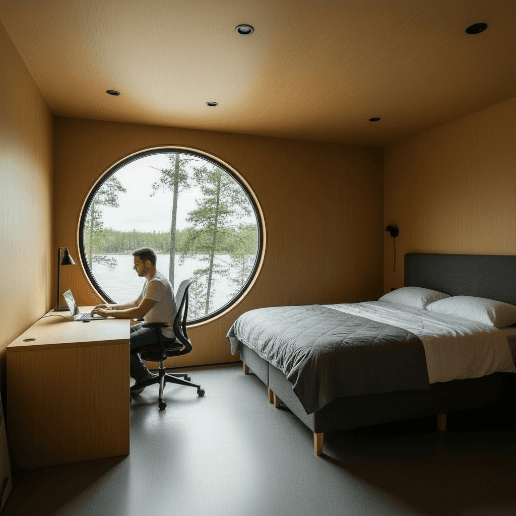 Modern lakeside Tiny House - Open Outdoor Kitchen - Forestthere Houses Have - Show Hemicycle Living - There Kitchen Room - Room Only Nice - There Only King - Show Other Side - Show Square House - Wall Floor - Interior view