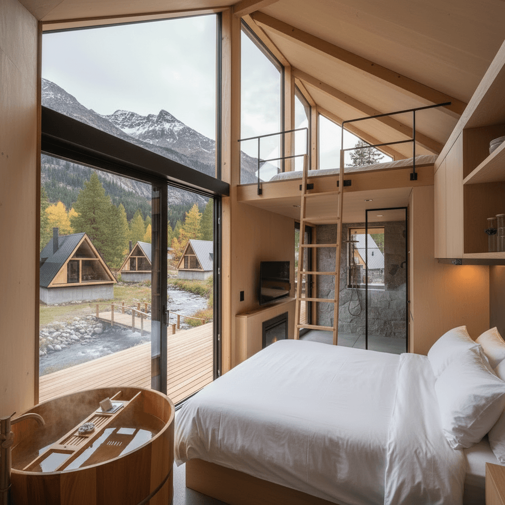 Modern mountain Tiny House - Show Living Room - Interior view
