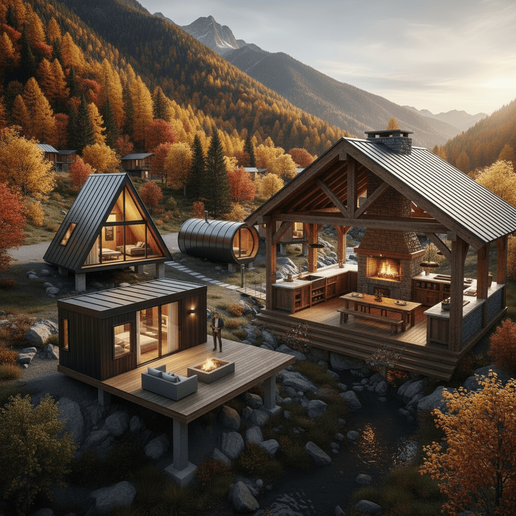 Modern mountain Tiny House - Show Living Room - Show Nice Wooden - Exterior view