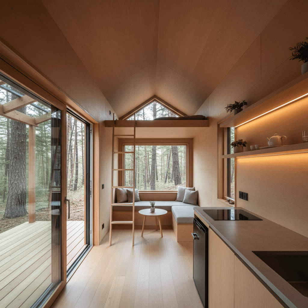 Minimalist Forest Tiny House - Interior view