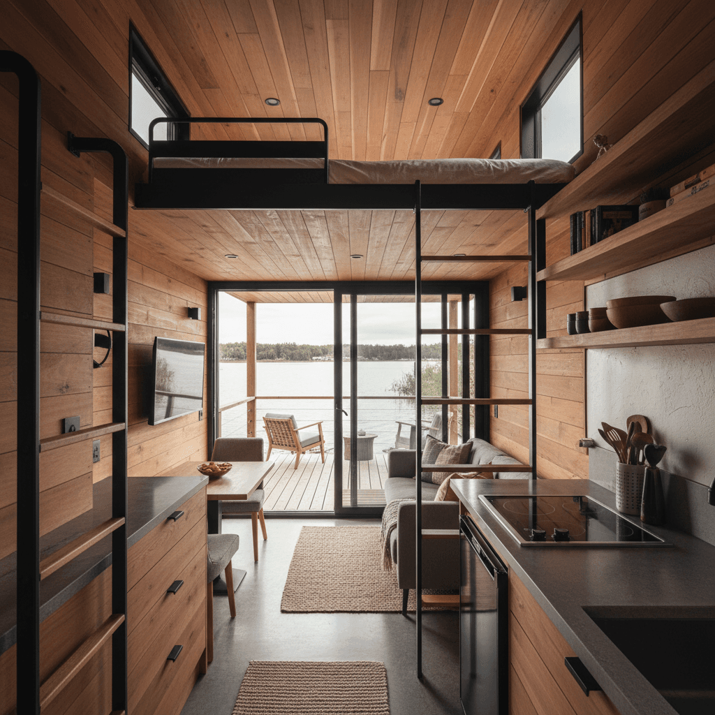 contemporary lakeside Tiny House - Interior view