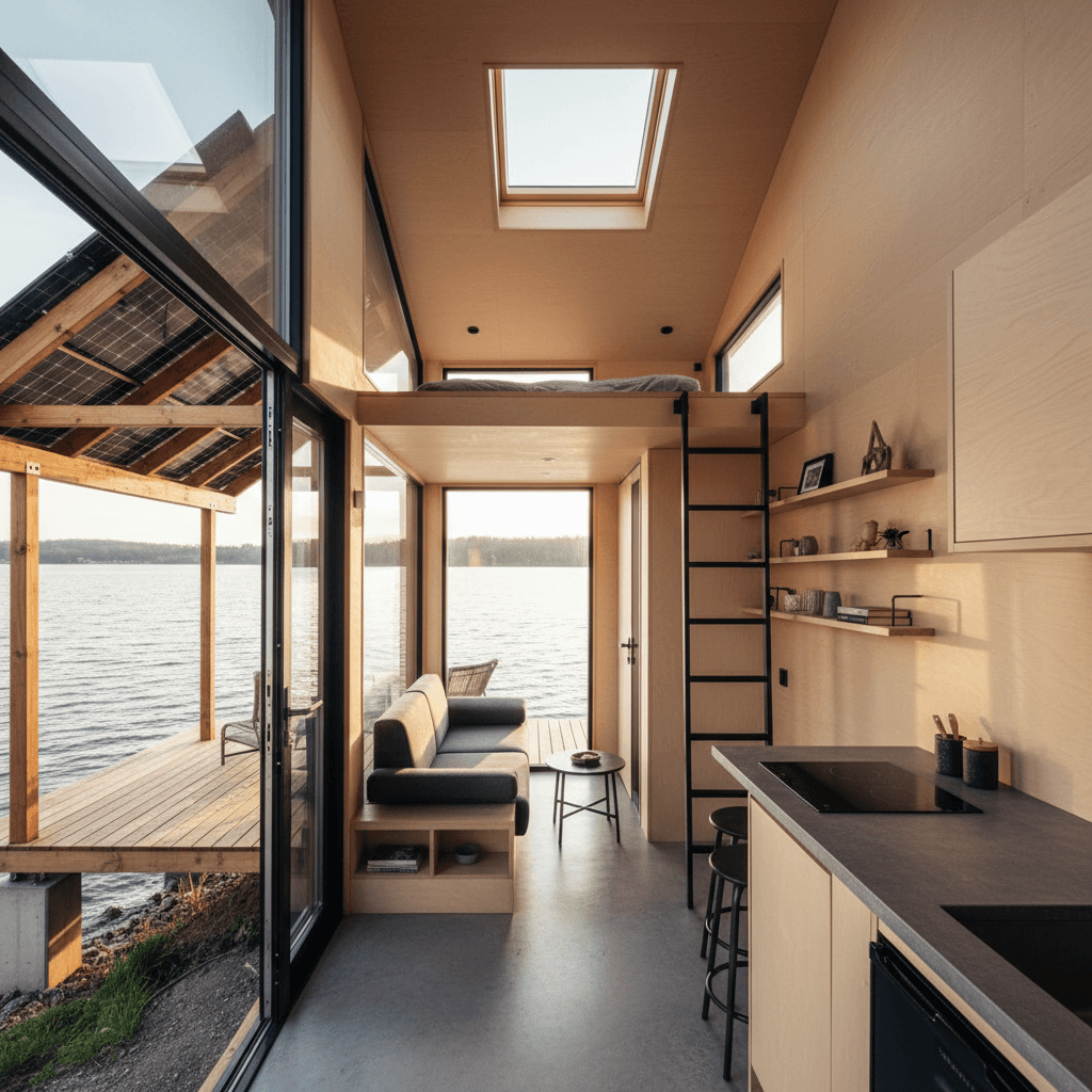 Modern lakeside Tiny House - Interior view