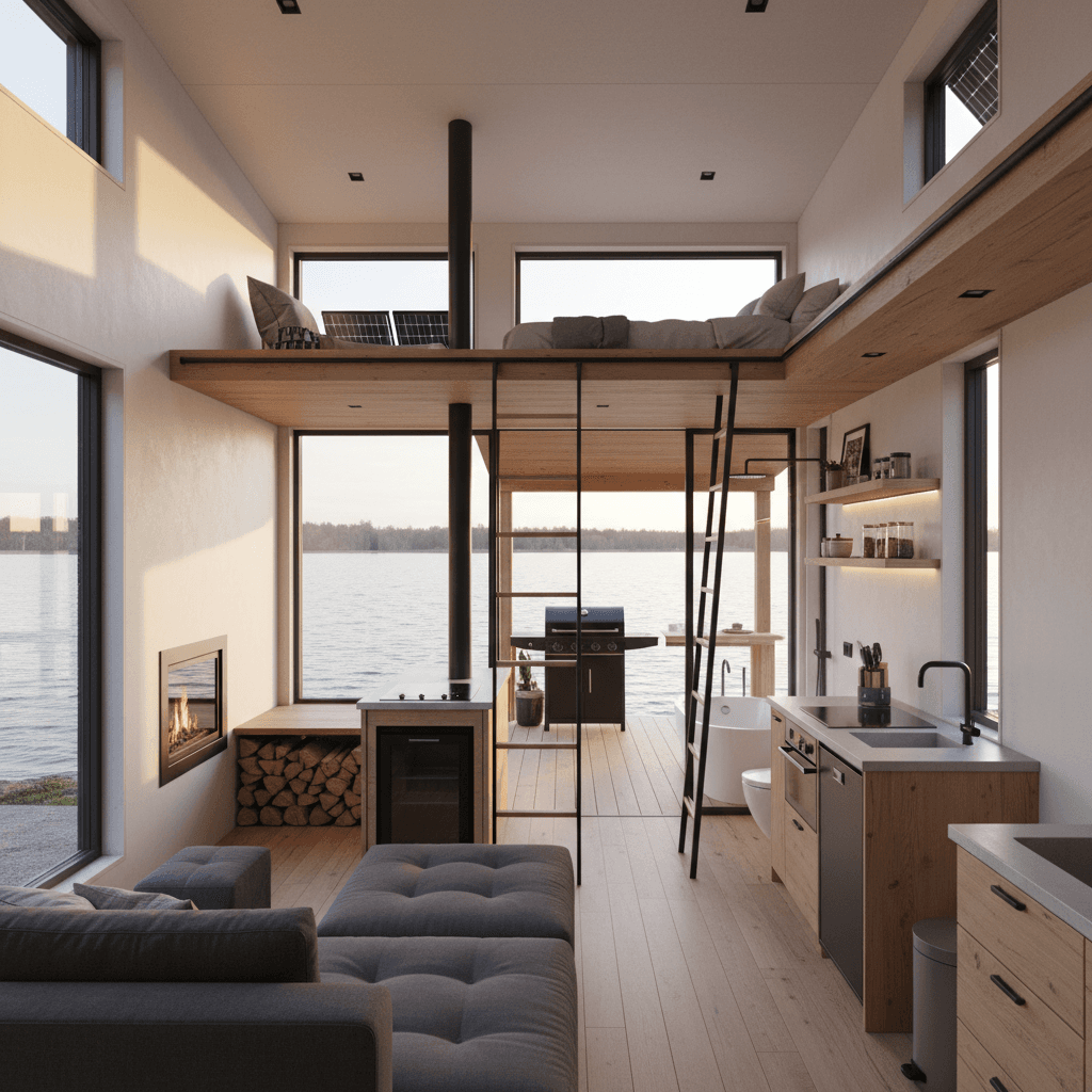 Modern lakeside Tiny House - Interior view