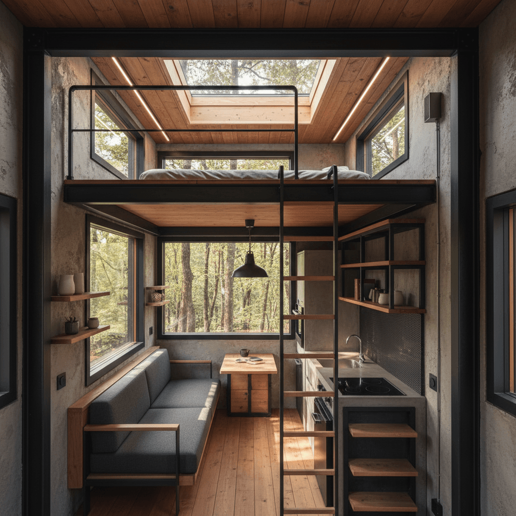 industrial Forest Tiny House - Interior view