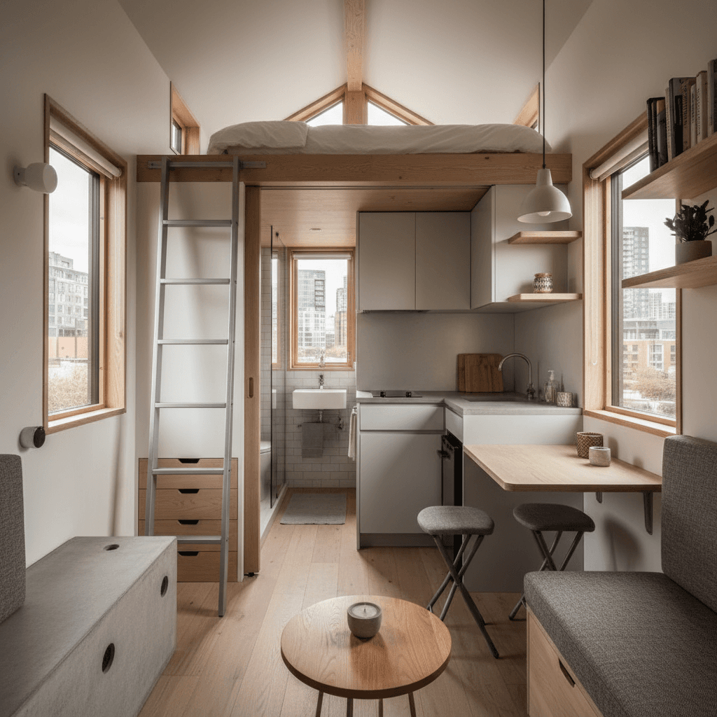 Minimalist Urban Tiny House - Interior view