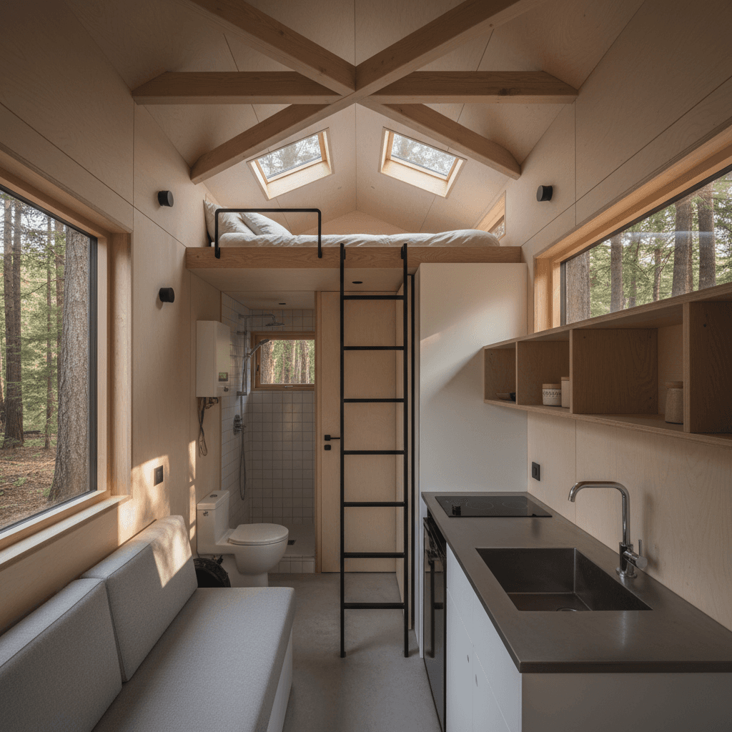 Minimalist Forest Tiny House - Interior view