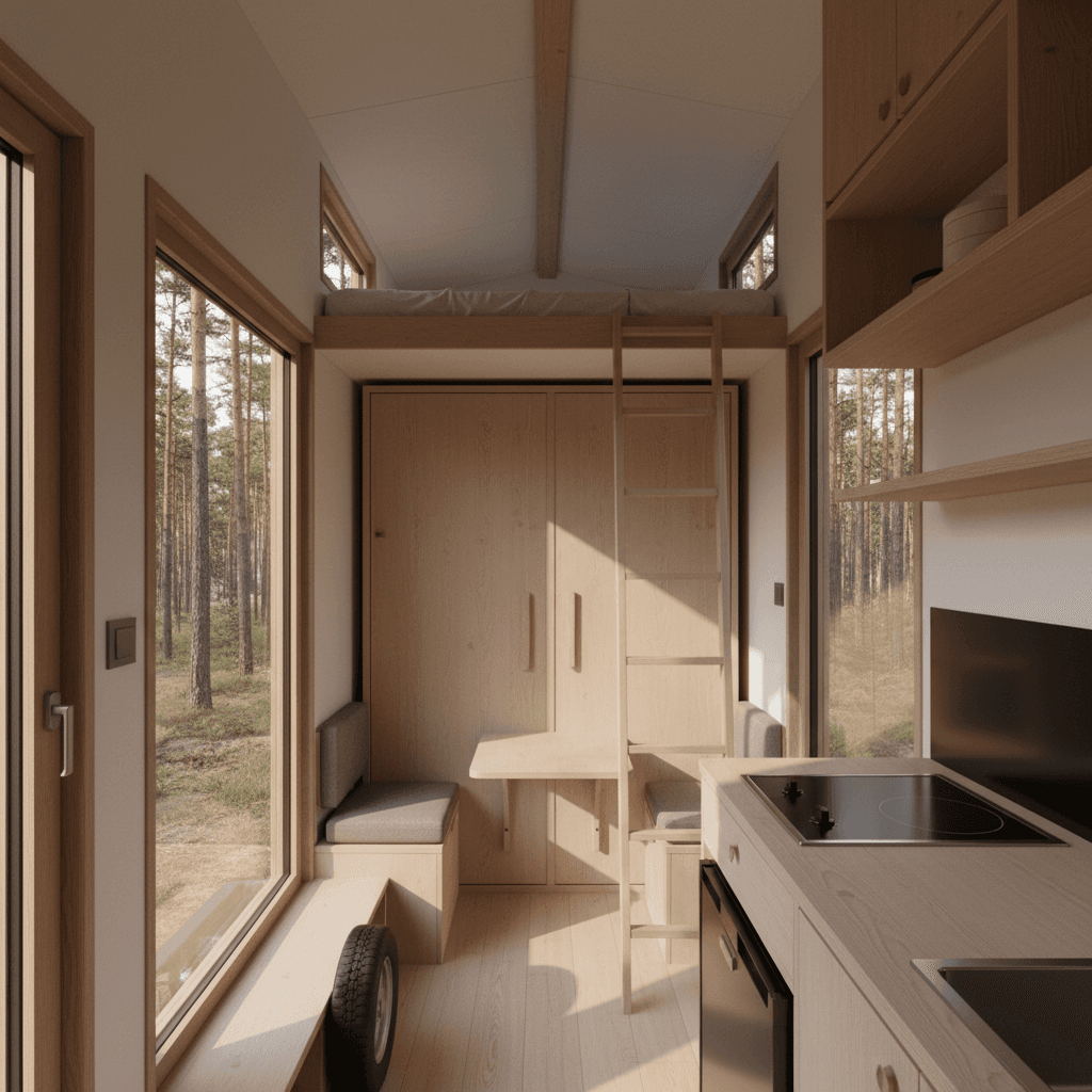 Minimalist Forest Tiny House - Interior view