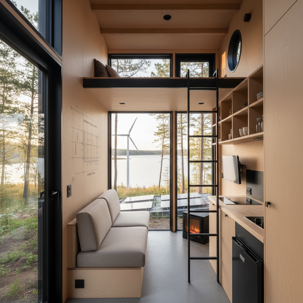 Modern lakeside Tiny House - Interior view
