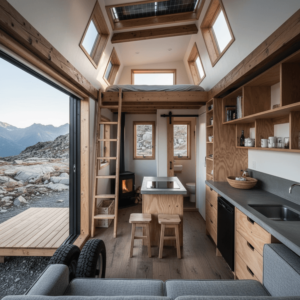 Minimalist mountain Tiny House - Interior view