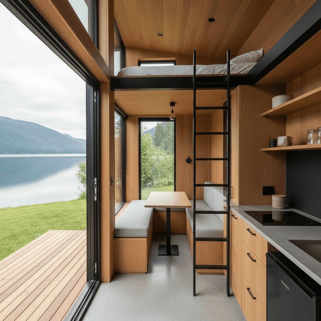 contemporary lakeside Tiny House - Just Show Whole - Give Only Whole - Interior view