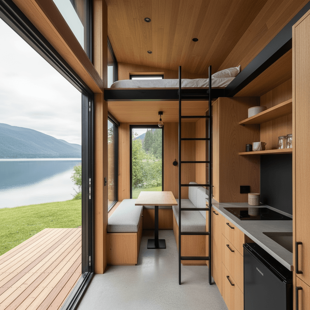 contemporary lakeside Tiny House - Just Show Whole - Interior view