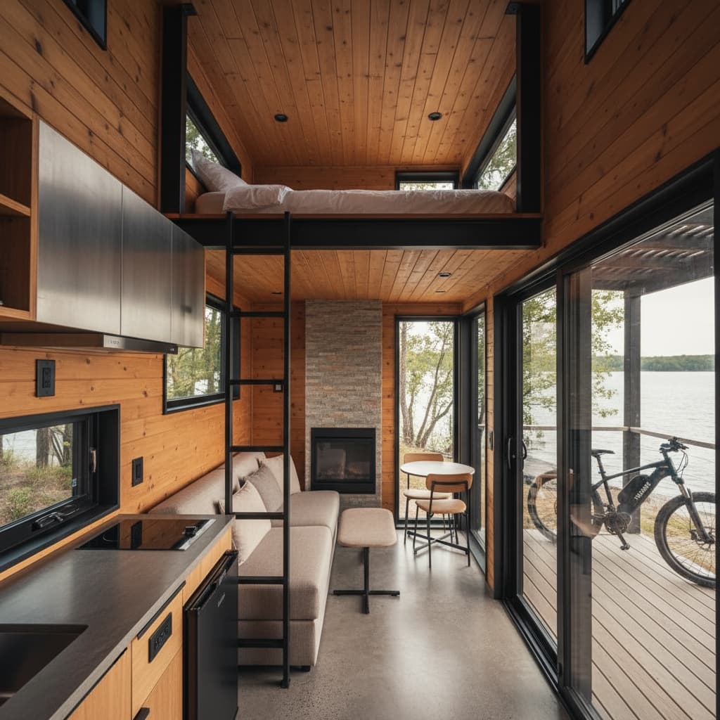 contemporary lakeside Tiny House - Interior view