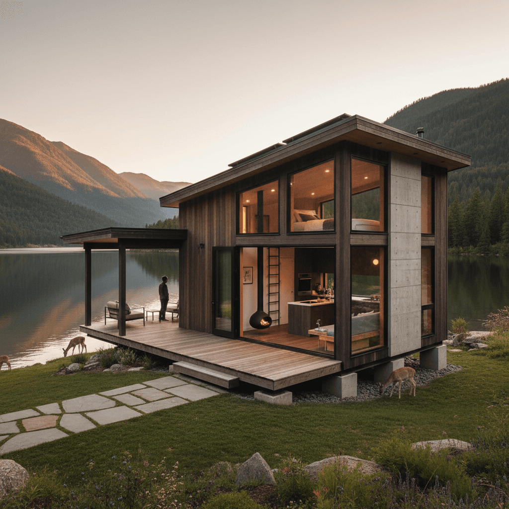 contemporary lakeside Tiny House - Exterior view