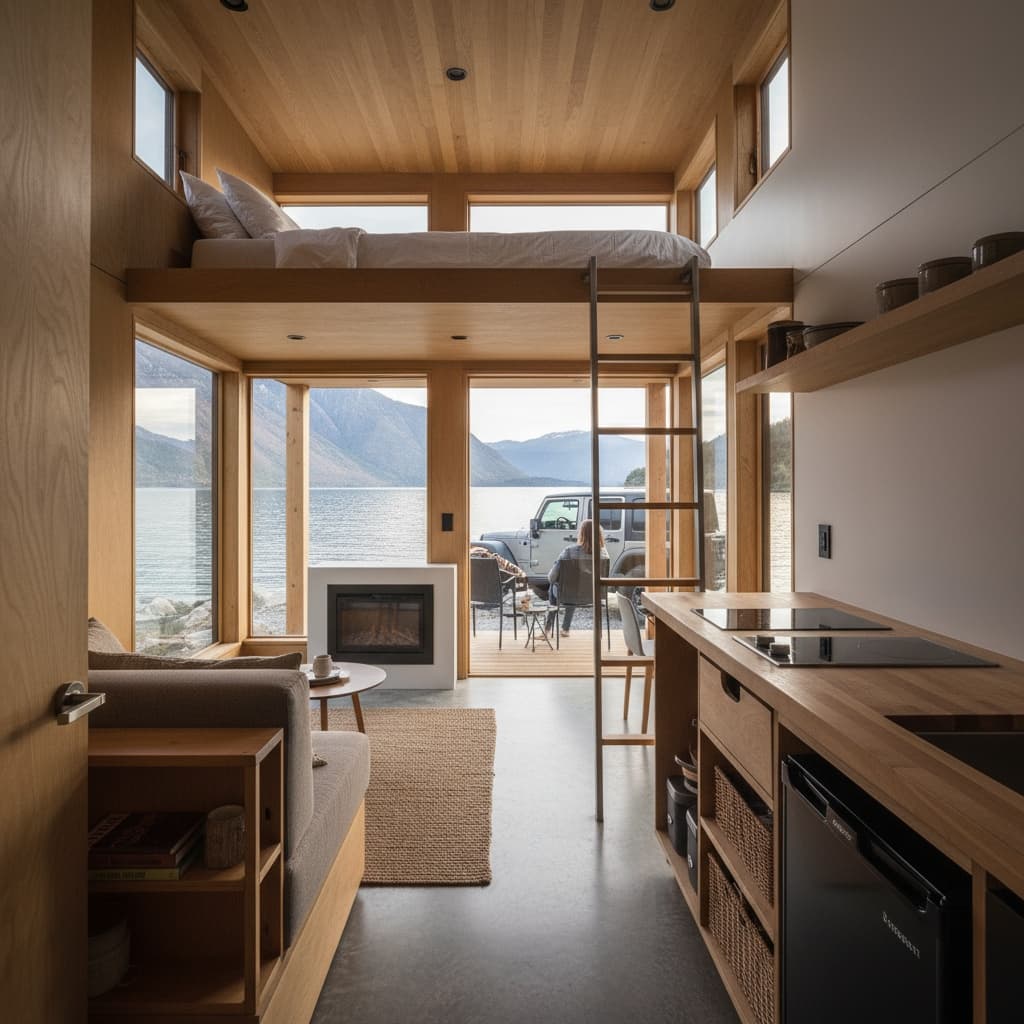 contemporary lakeside Tiny House - Interior view