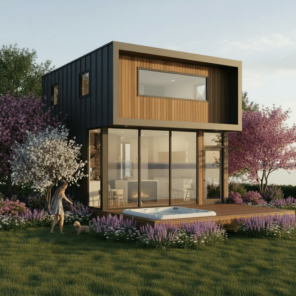 Modern lakeside Tiny House - House Water House - Jacuzzi From Outdoor