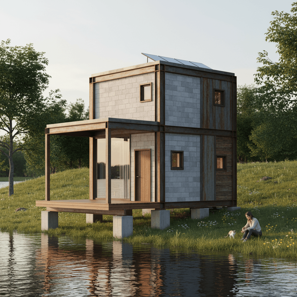 industrial lakeside Tiny House - Exterior view