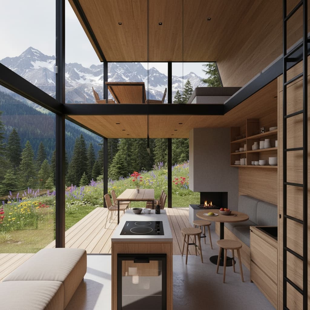 Modern mountain Tiny House - Interior view