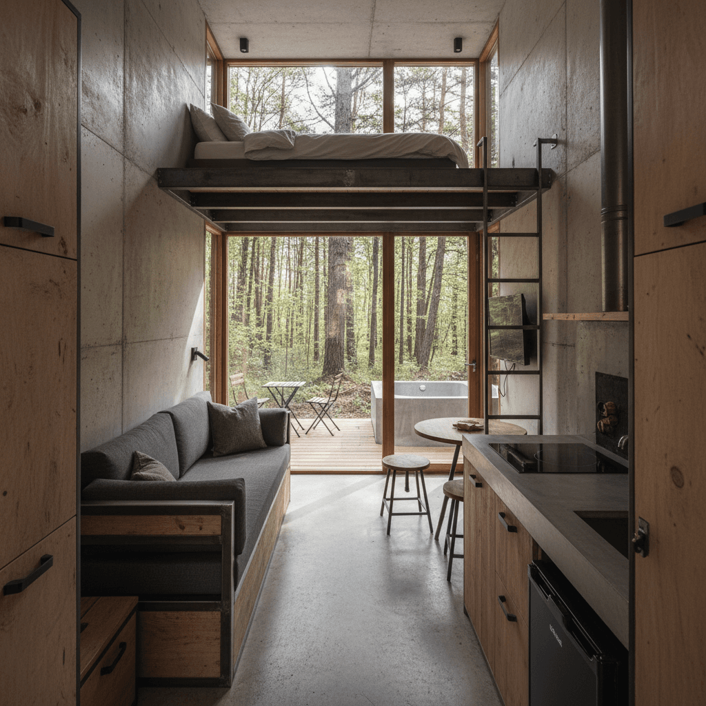 industrial Forest Tiny House - Interior view