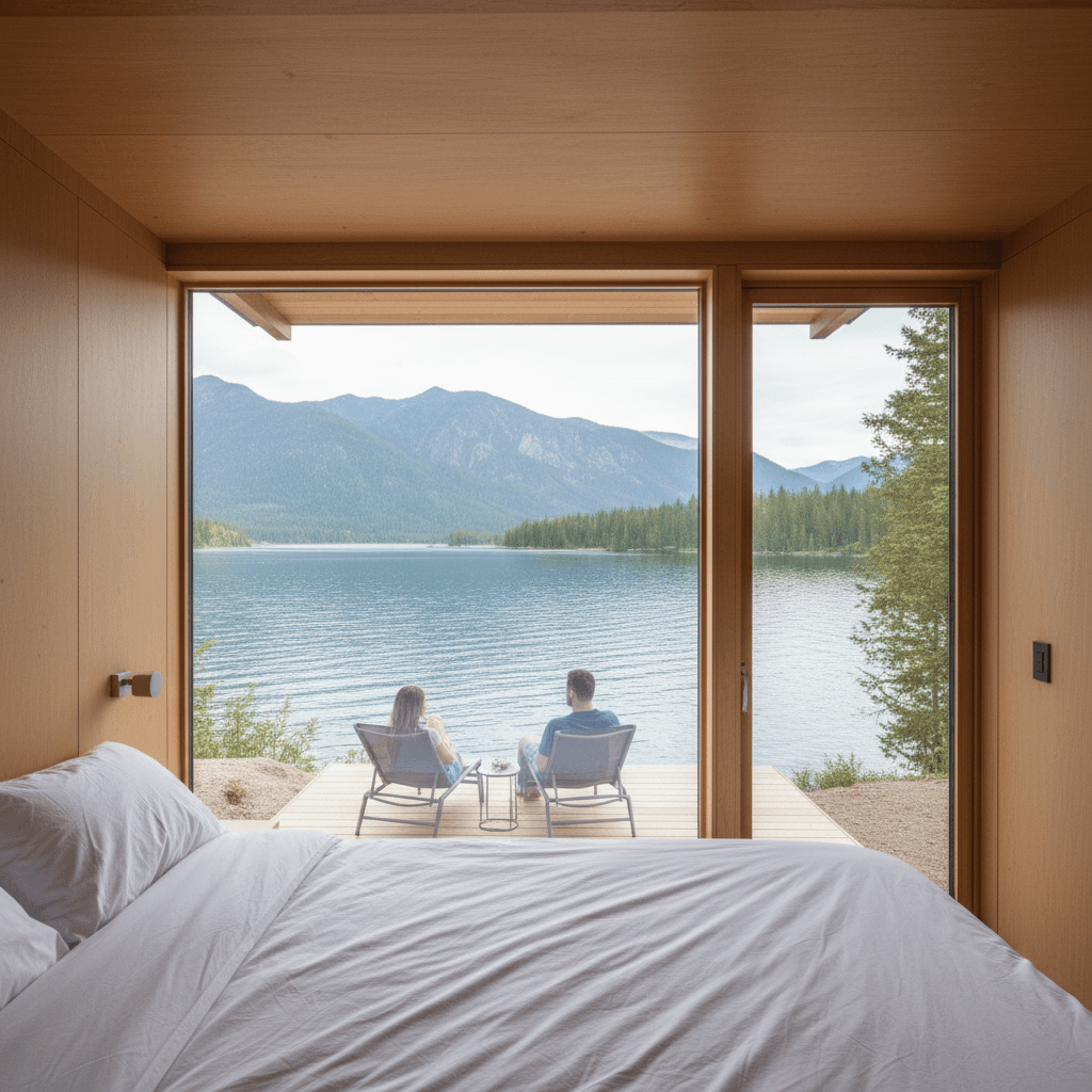 Modern lakeside Tiny House - Show Loft Bedroom - Interior view