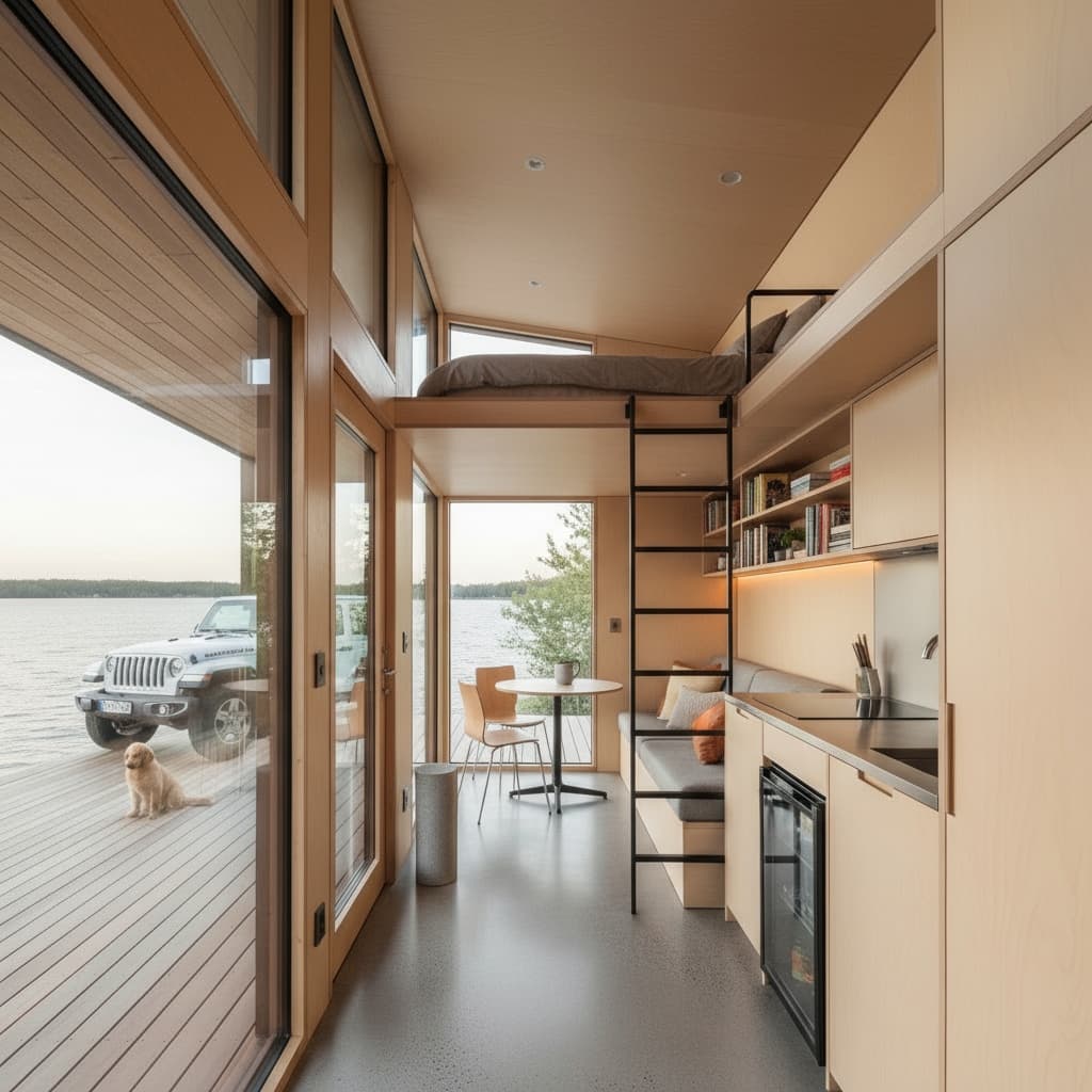 Modern lakeside Tiny House - Room Kind Upstairs - Interior view