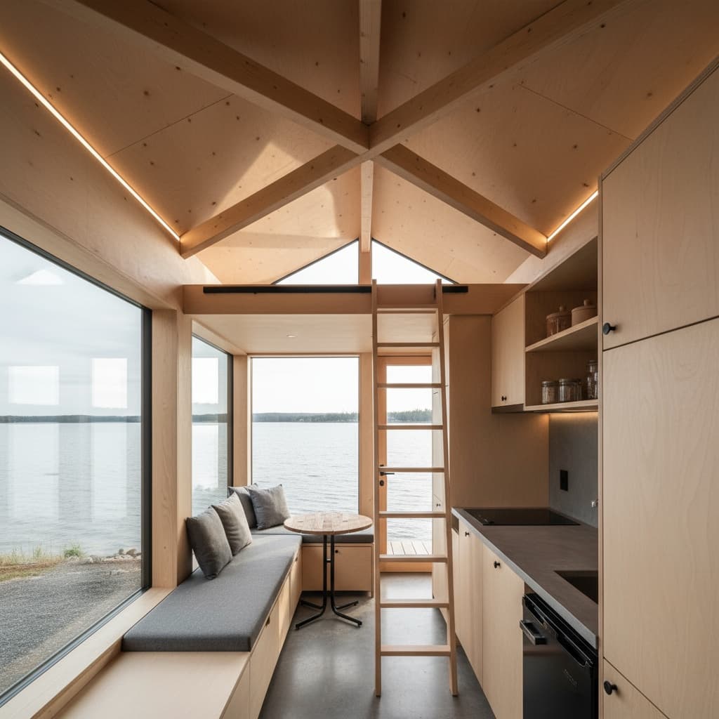 Modern lakeside Tiny House - Interior view