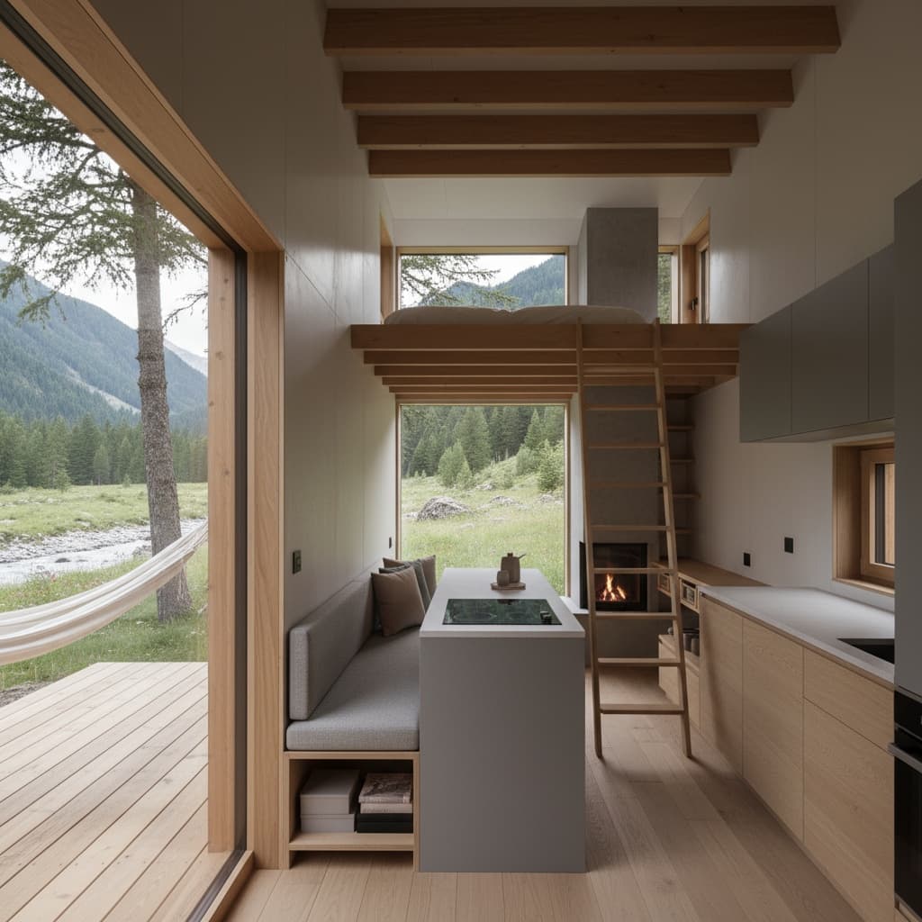 Minimalist mountain Tiny House - Interior view