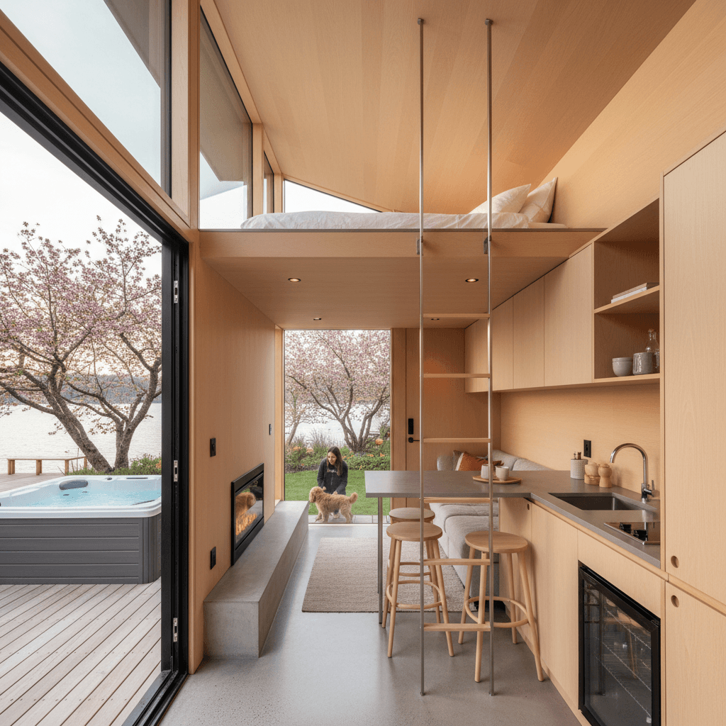 Modern lakeside Tiny House - House Water House - Interior view