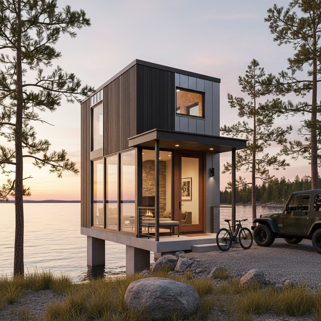 contemporary lakeside Tiny House - Exterior view