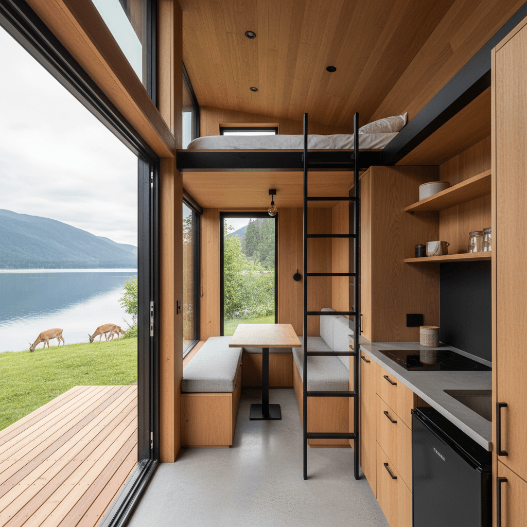 contemporary lakeside Tiny House - Interior view