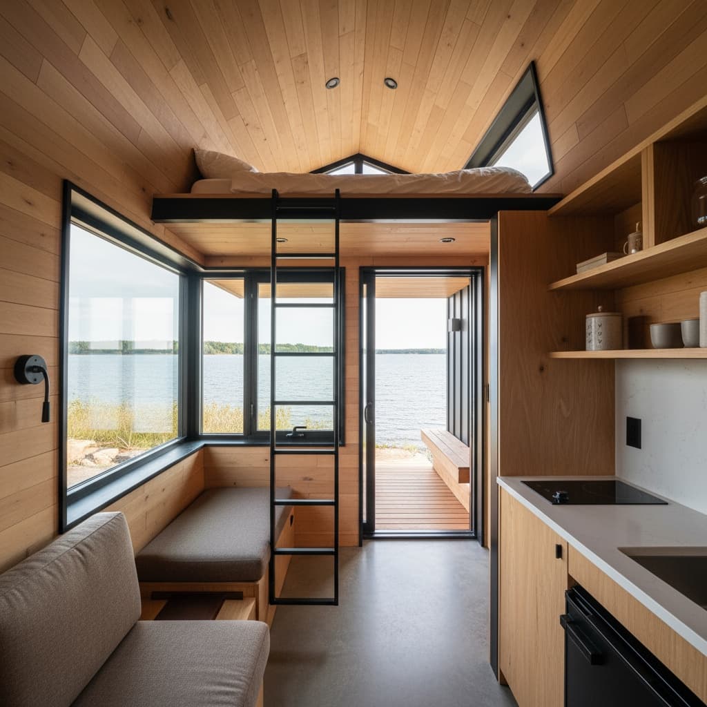 Modern lakeside Tiny House - Interior view