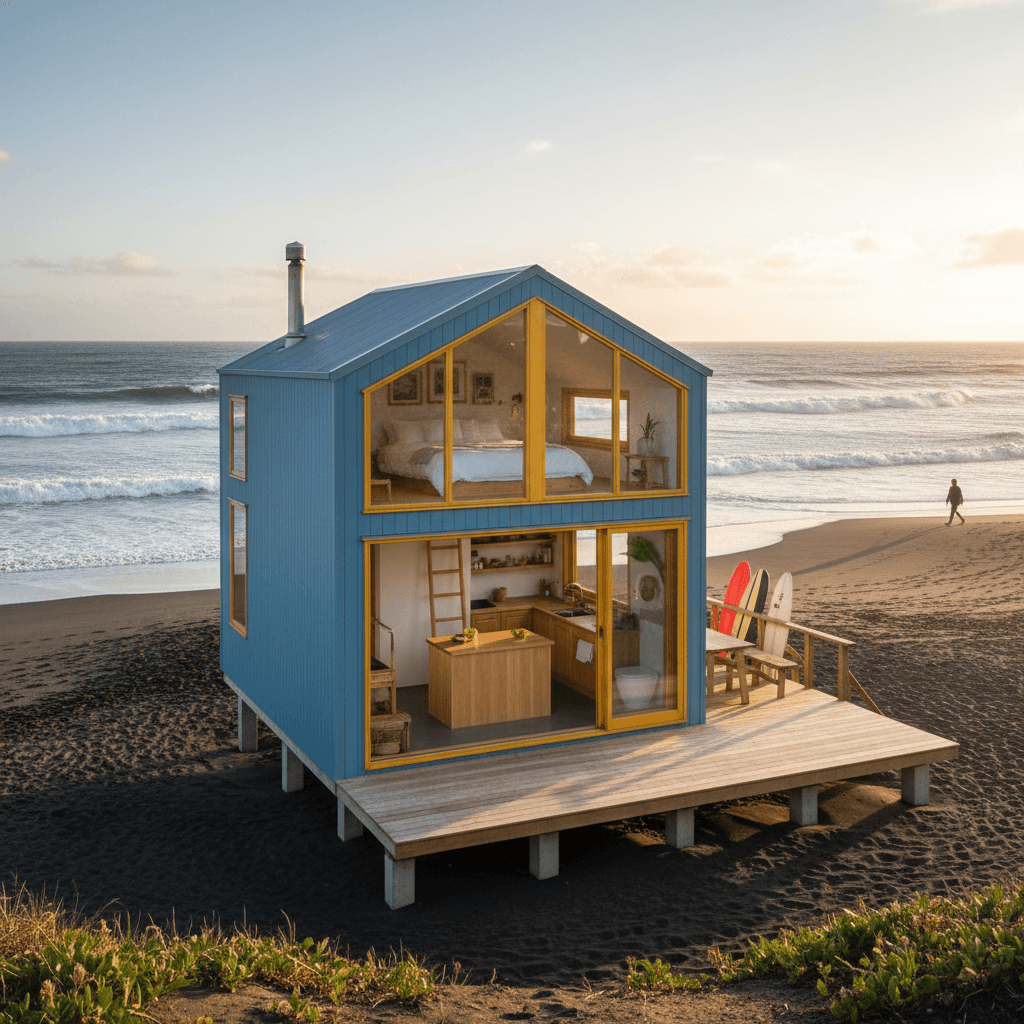 scandinavian Beach Tiny House - Show Room Whole - Give Whole Kind - Exterior view