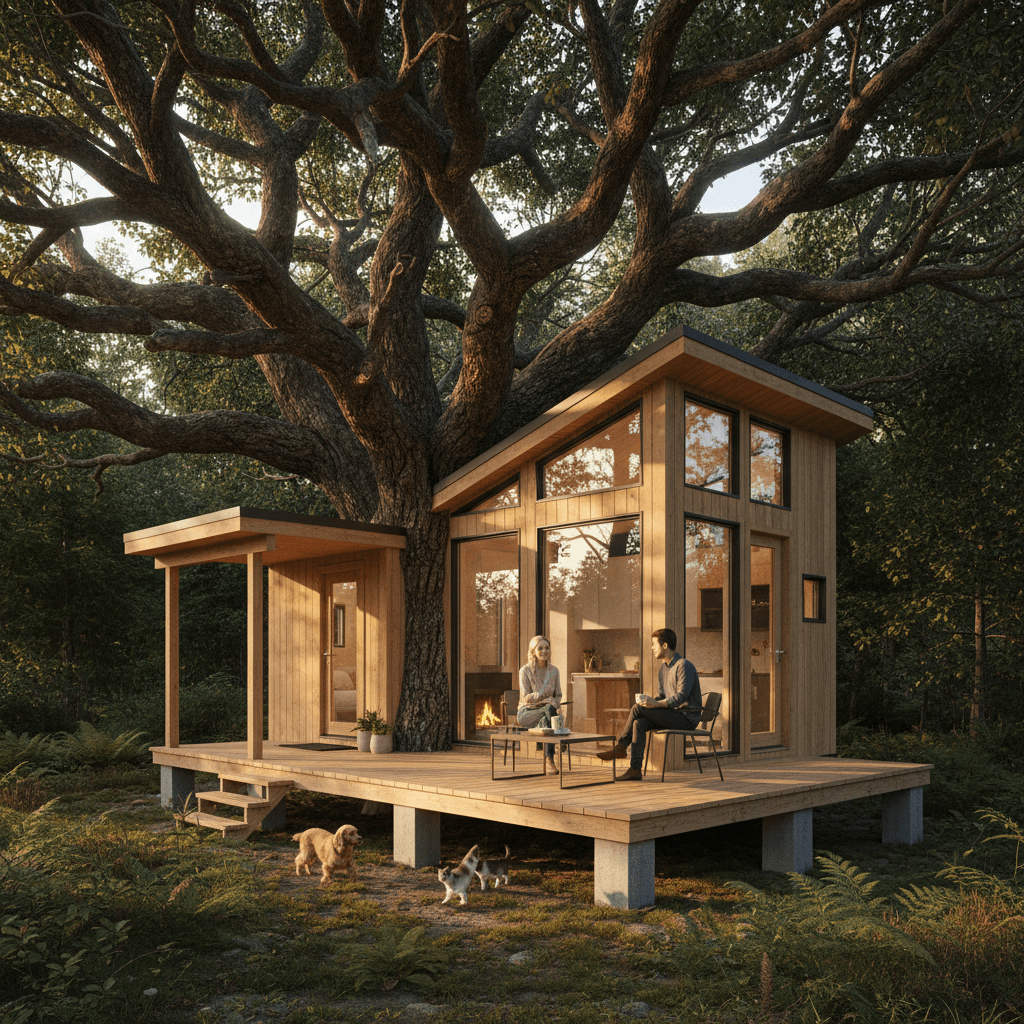 scandinavian Forest Tiny House - Bedroom Tree Bookshelf - Show Outher Side - Exterior view