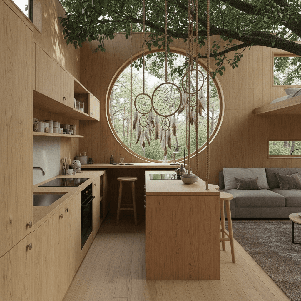scandinavian Forest Tiny House - Bedroom Tree Bookshelf - Show Outher Side - Interior view
