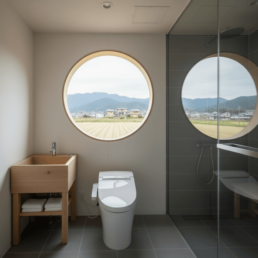 Modern rural Tiny House - Show Tatami Room - Show Other Side - Black Window From - House Countryside Japan - Interior view