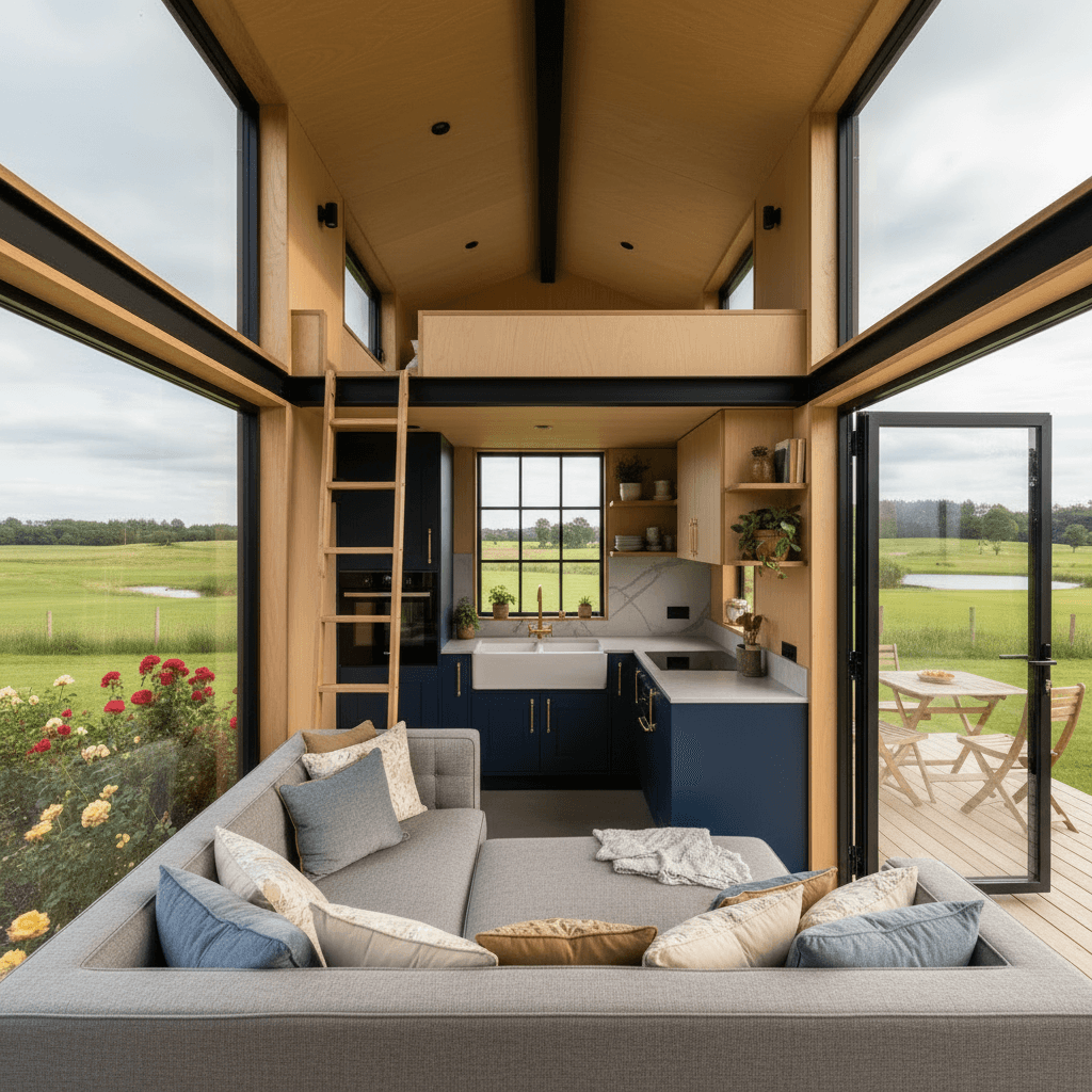 Modern rural Tiny House - Living Room Have - Interior view