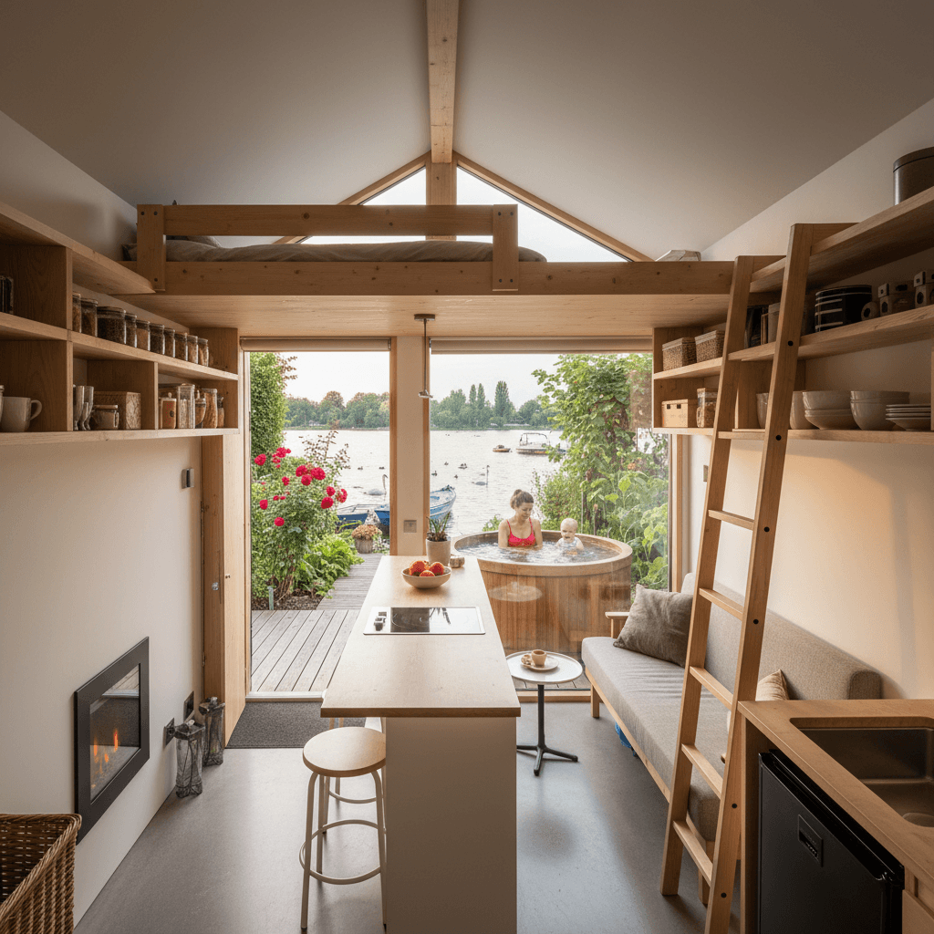 Modern lakeside Tiny House - Interior view