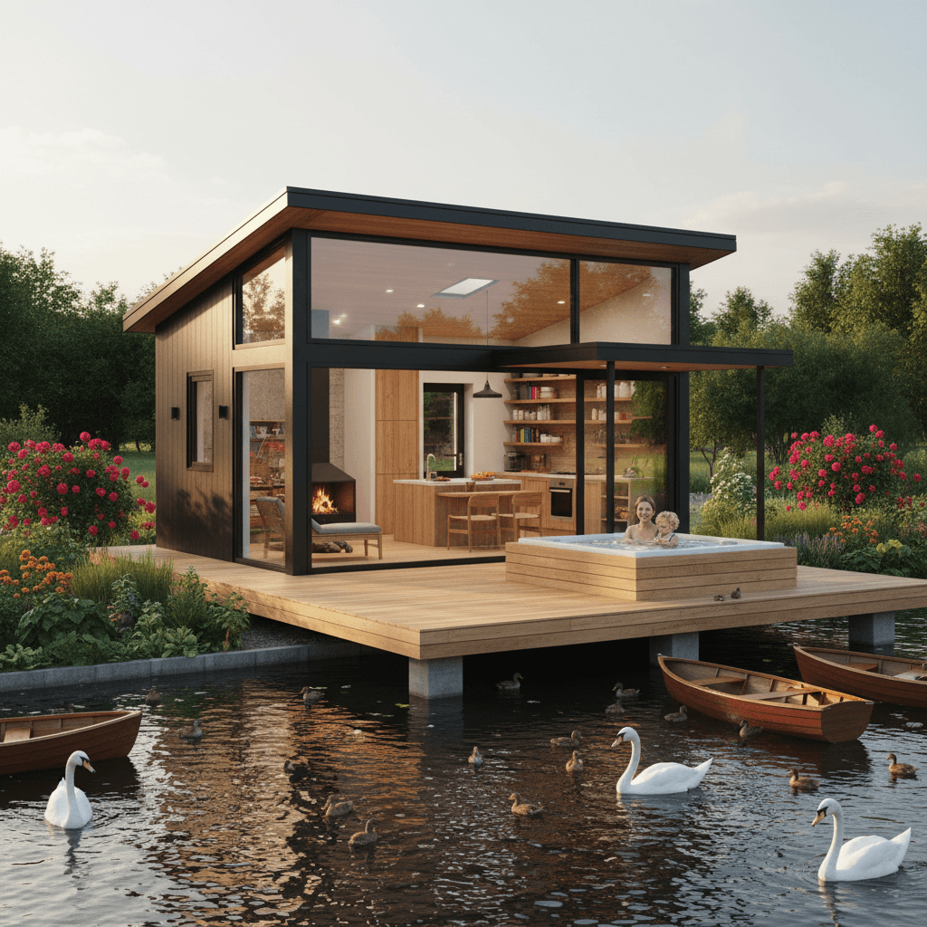 Modern lakeside Tiny House - Only Show Open - Exterior view
