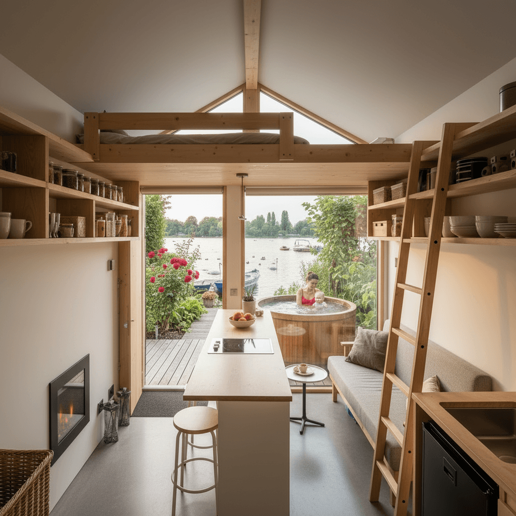 Modern lakeside Tiny House - Only Show Open - Interior view