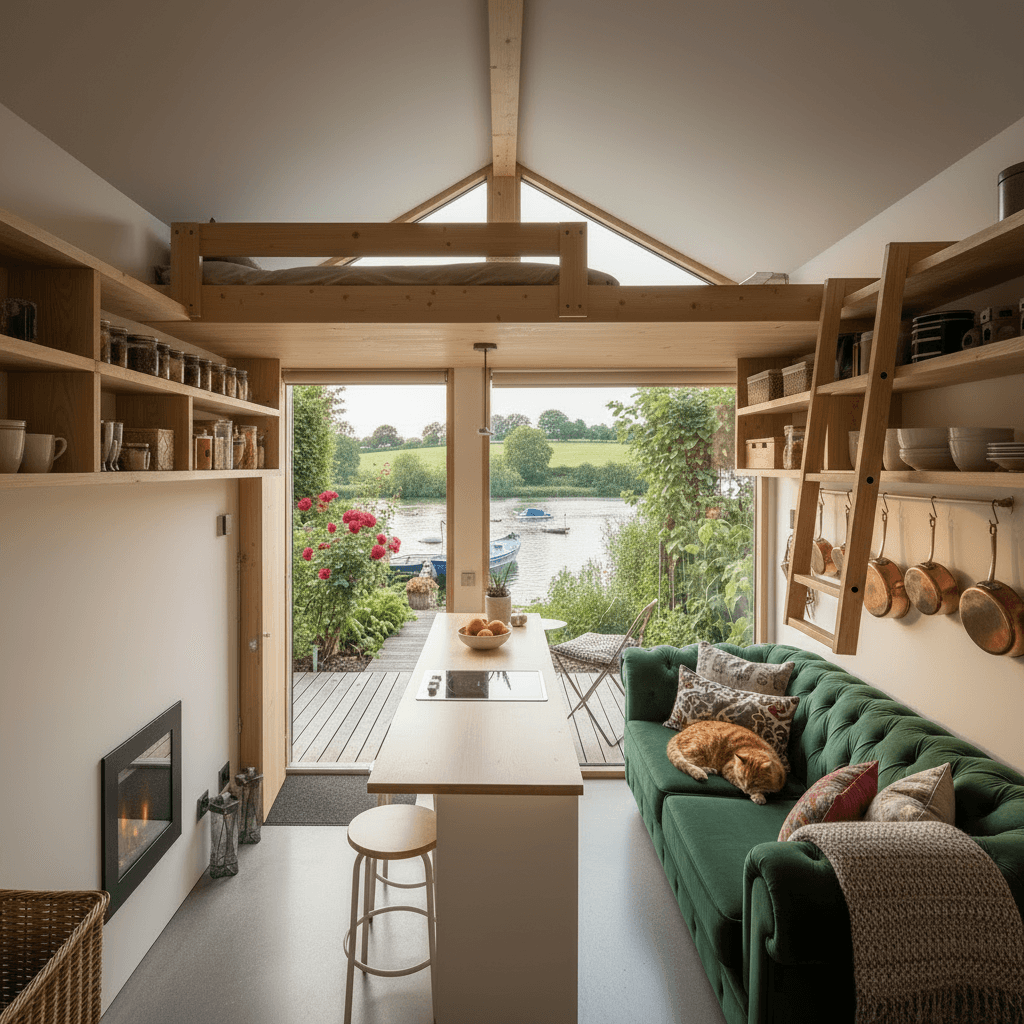 Modern lakeside Tiny House - Only Show Open - Give Nice Open - Interior view