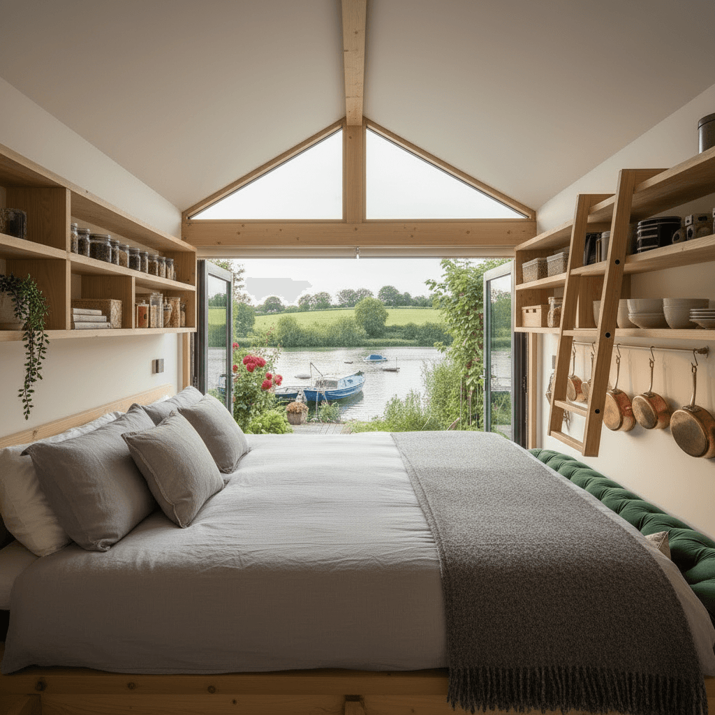 Modern lakeside Tiny House - Only Show Open - Give Nice Open - Show King Loft - Interior view